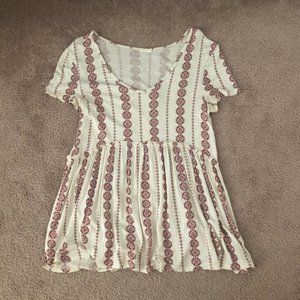 Cream and Maroon/Rust Babydoll Top Small